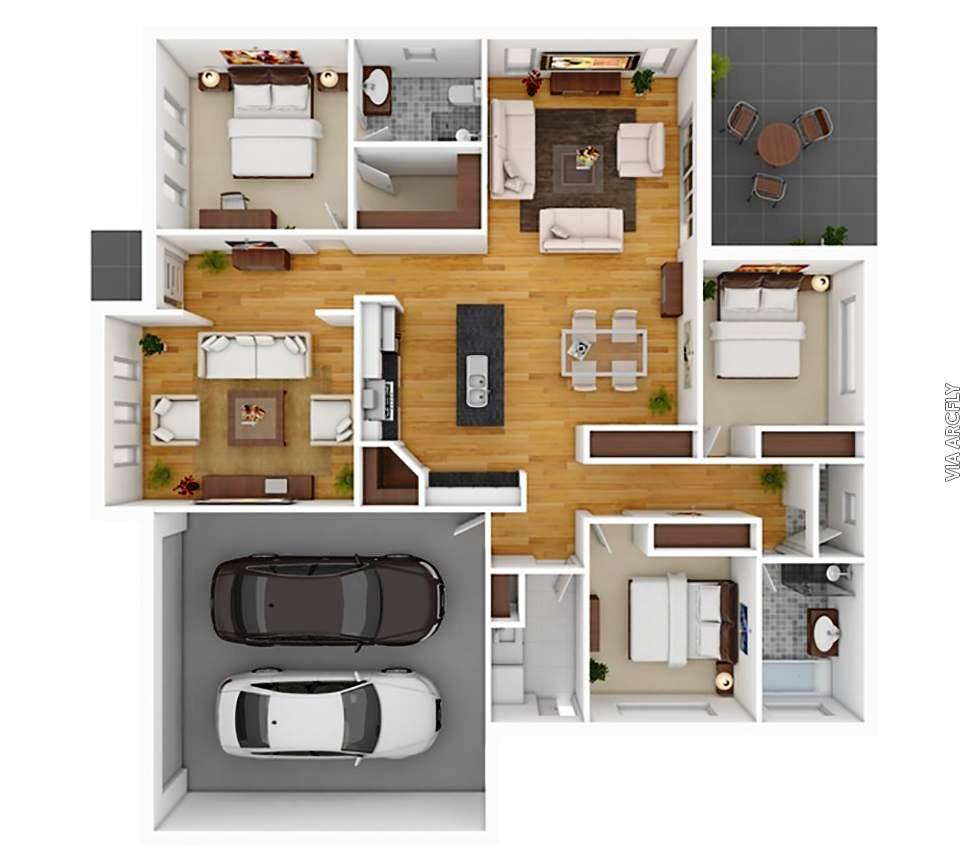 40 Awesome 3D Apartment House Plans - Decor Units