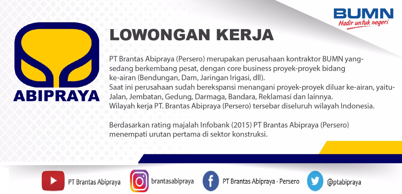 Lowongan Kerja Bumn Staf Administrasi Kontrak Pt Brantas Abipraya Adsanjaya