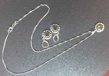 925 Silver Cubic Zirconia Green floral hoop Necklace and Earring Set