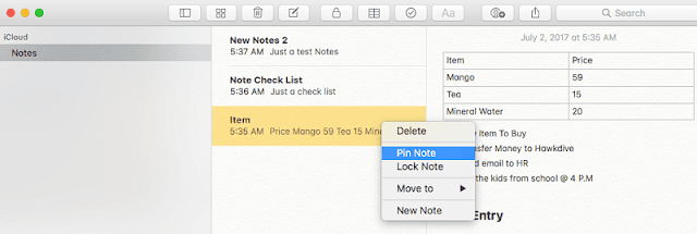 New features of Notes in macOS High Sierra