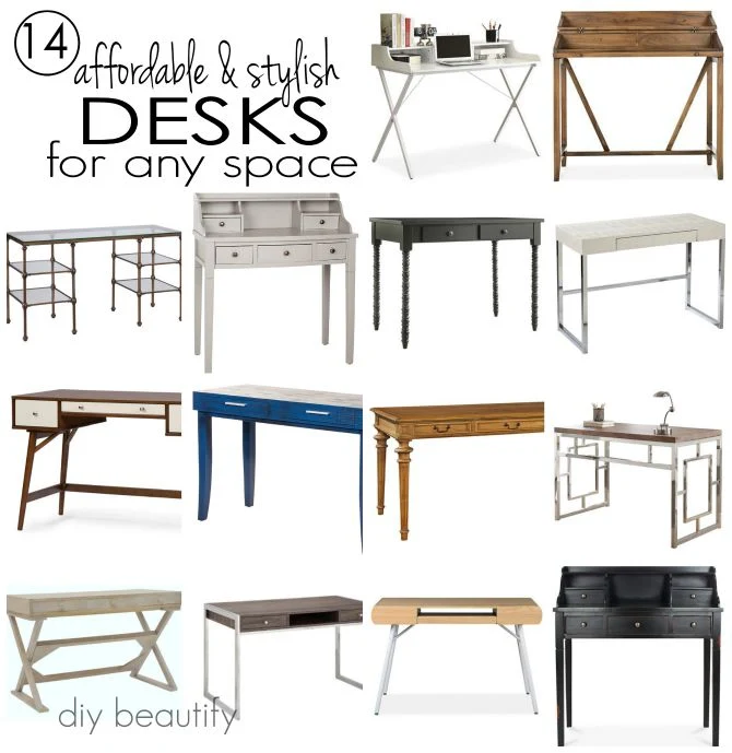 WOW! 14 stylish and affordable desks for your home! Get the sources at diy beautify blog!