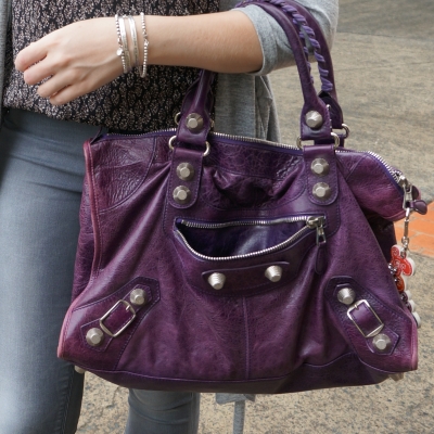 groutfit: grey outfit with purple balenciaga work bag smooshy raisin g21 silver hardware