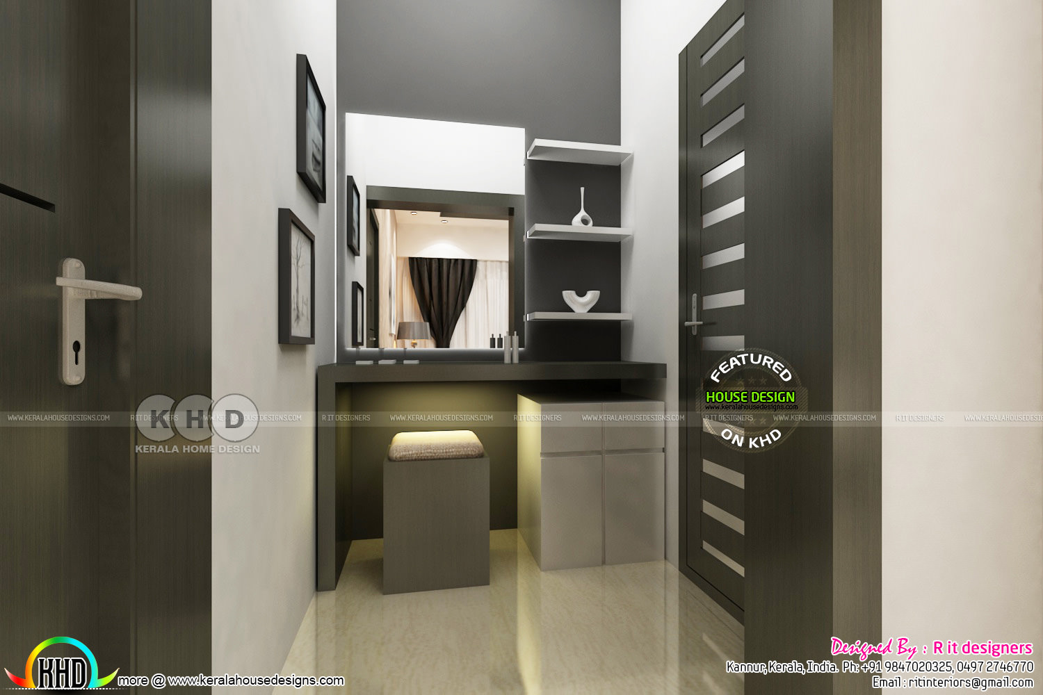 Bedroom and dressing area interior Kerala Home Design and Floor Plans