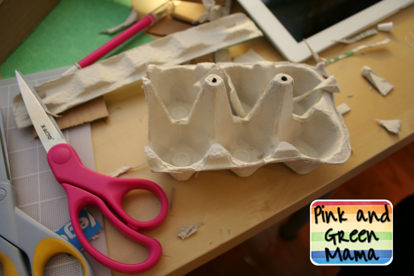 Pink and Green Mama * Cardboard Shoe Box Play House With Egg Carton