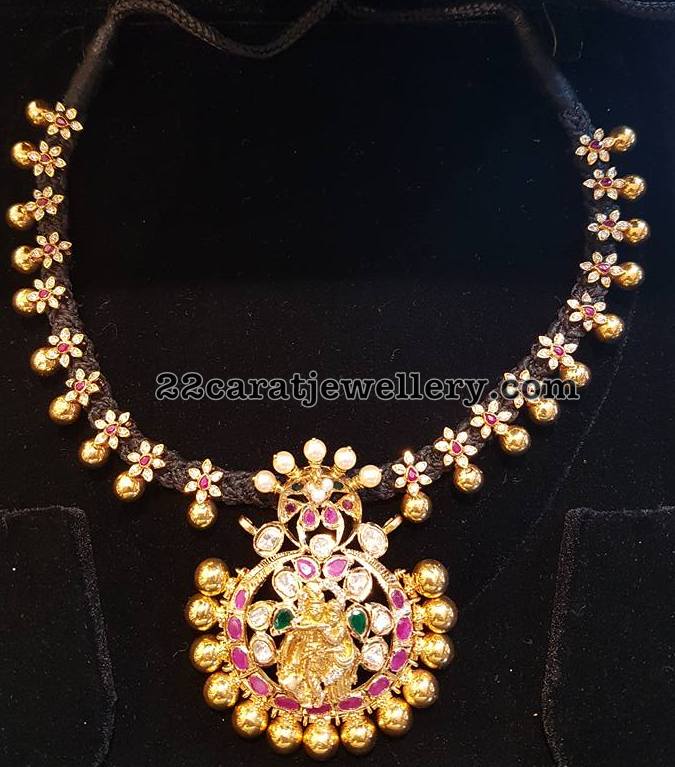 Black Thread Set with Lord Krishna Pendant Jewellery Designs