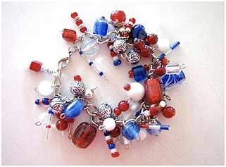 Handmade Patriotic Glass Bead Red White Blue Fishhook Earrings #R7 