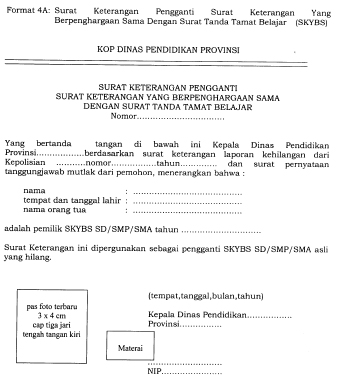 Format Surat Keterangan Pengganti Surat Keterangan Yang