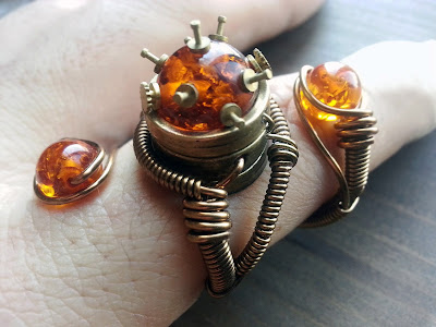  Adjustable Steampunk Orange Amber ring