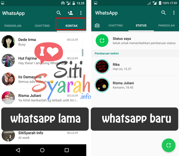 tampilan whatsapp lama dan wa baru