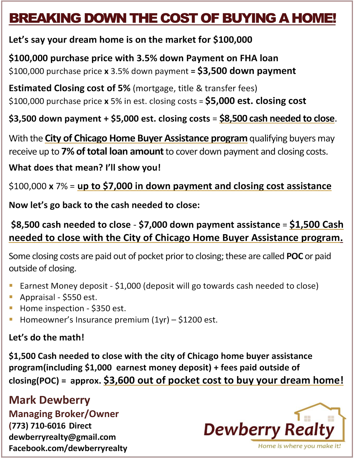 Dewberry Realty Breaking Down The Cost Of Buying a Home!