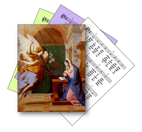 Angel Gabriel announcing Jesus to Mary - picture on hymn sheet music icon