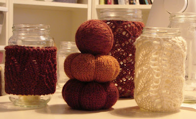 fall autumn knit pumpkin lace candle holder orange white yarn