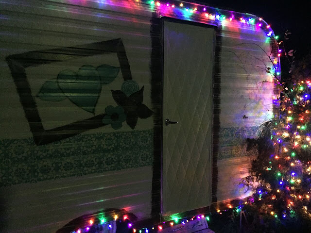 Camper with Christmas Lights