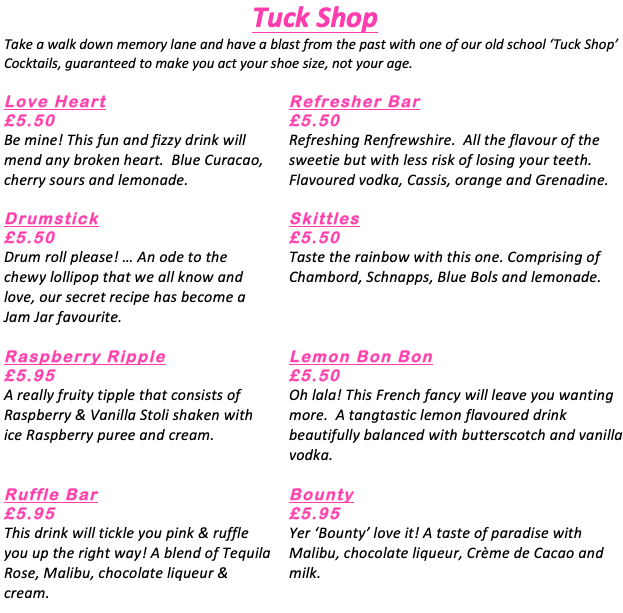 Jam Jar Jam Jar The Menus & Info!