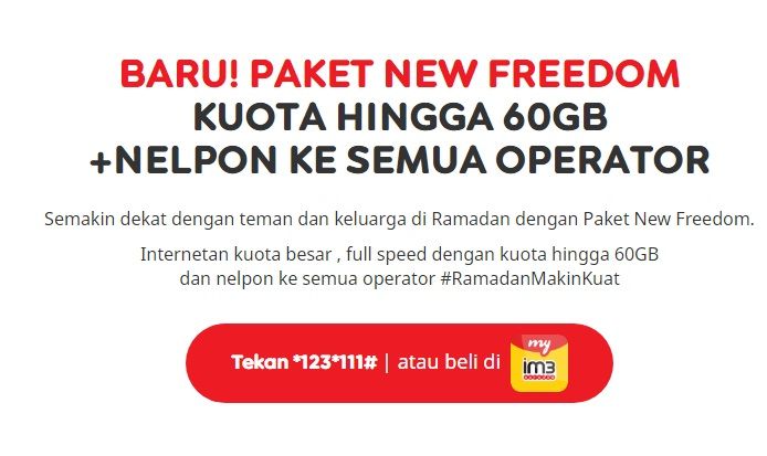 Paket Internet Indosat Im3 Paket New Freedom Kuota Hingga 60gb Nelpon Semua Operator Cara Cek Sisa Paket