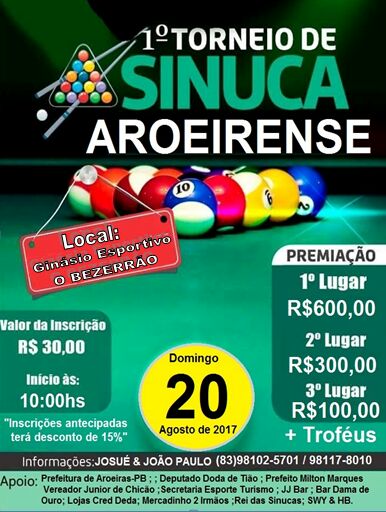 Torneio de sinuca tem premiação de R$ 1.000 em novembro - Diário