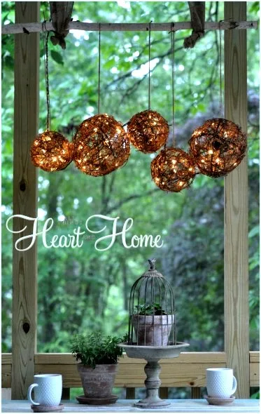 Grapevine orb outdoor chandelier, by All Things Heart and Home, featured on I Love That Junk