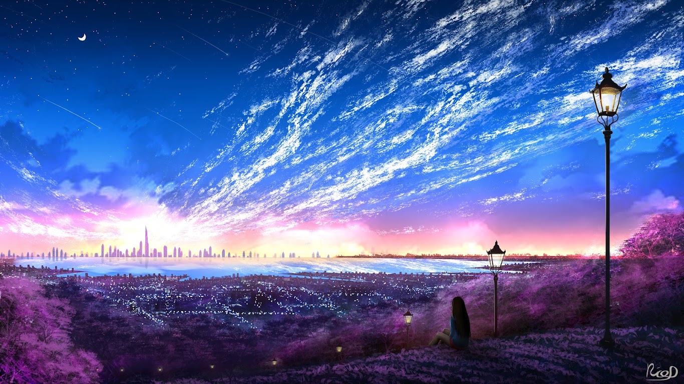 Sky City Scenery Horizon Landscape Anime 8k Wallpaper 131
