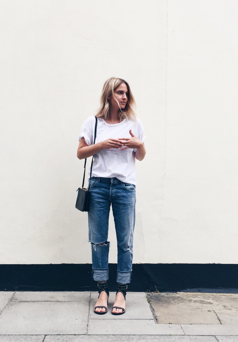 Mija Flatau - White T, Isabel Marant Sandals, Citizens of Humanity Jeans