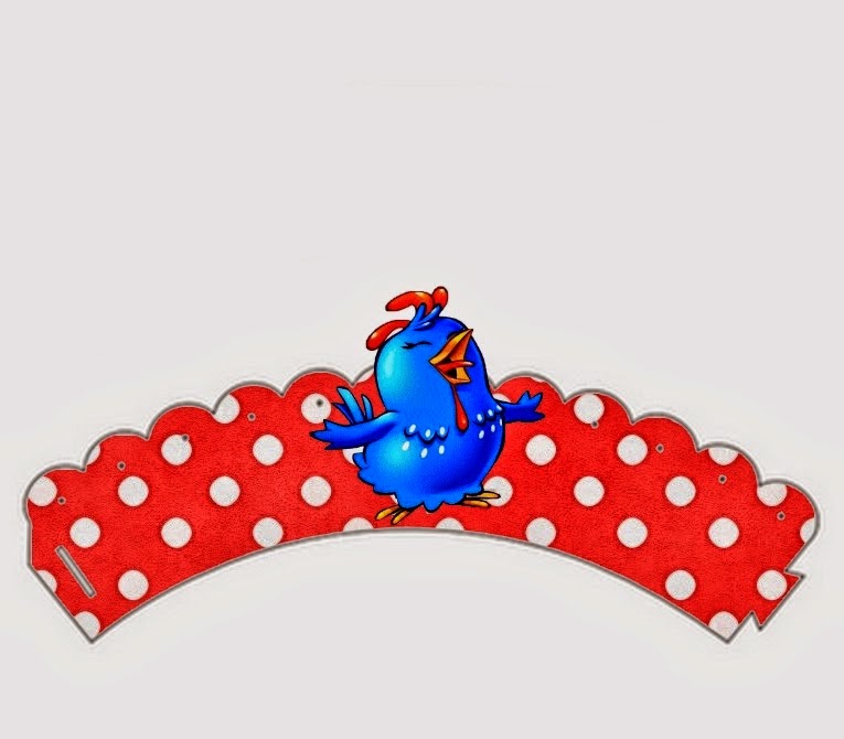 Gallinita Pintadita en Rojo y Celeste: Kit para Imprimir Gratis. Wrappers para cupcakes de Gallinita Pintadita en Rojo y Celeste.