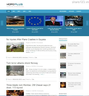 Template Wordplus - Mẫu template blogger tin tức, giải trí