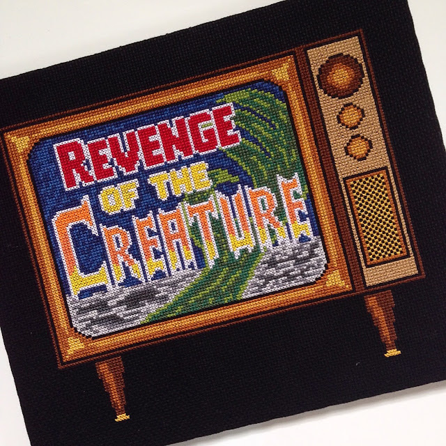 cross-stitched monster movie television picture in Just CrossStitch magazine