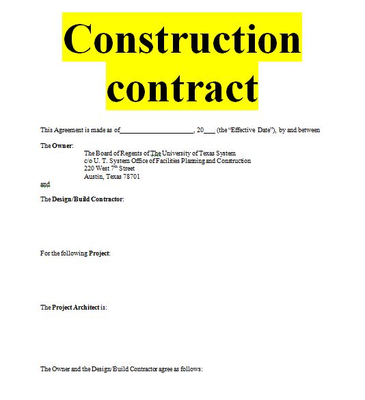 Construction Contract Sample Template Forms For Fre Sample Contracts 