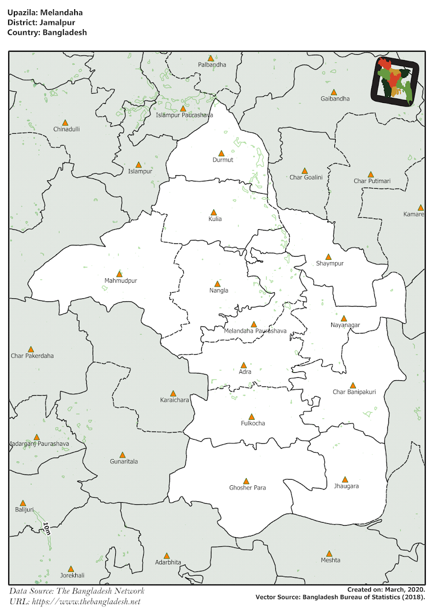 Melandaha Upazila Elevation Map Jamalpur District Bangladesh