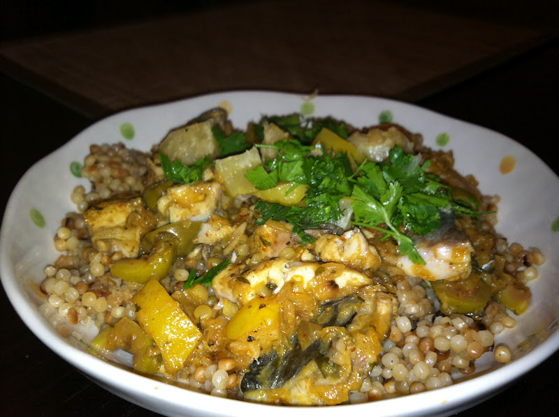 The Curried Cook Moroccan Fish Tagine with Coriander Couscous and Moroccan Preserved Lemons