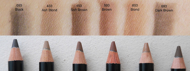 dior powder eyebrow pencil revew swatch 093 black 433 ash brown 453 soft brown 593 brown 653 blond 693 dark brown