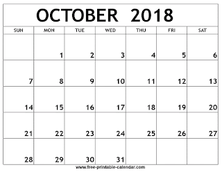 Free Printable Calendar October 2018 Free Printable Calendar October 2018