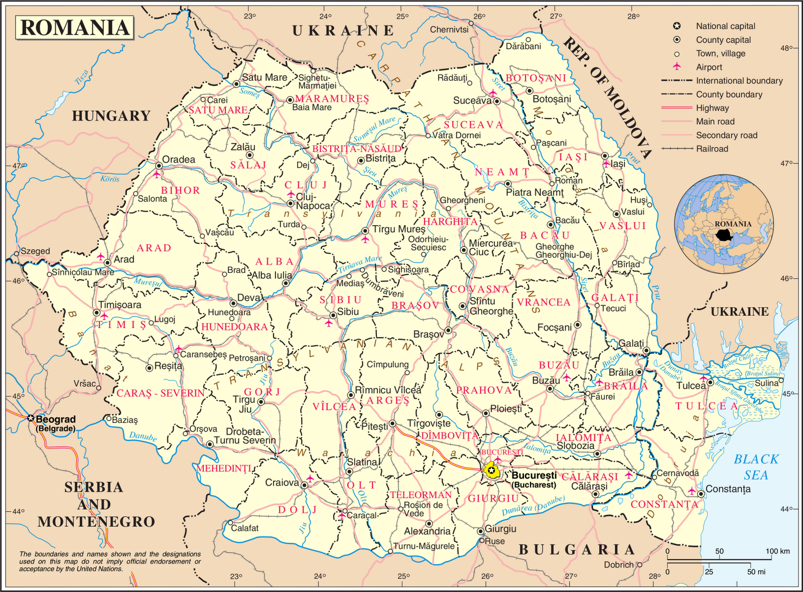 Kaart Oost-Europa Landen: Kaart Roemenië en Boekarest - Vakantie