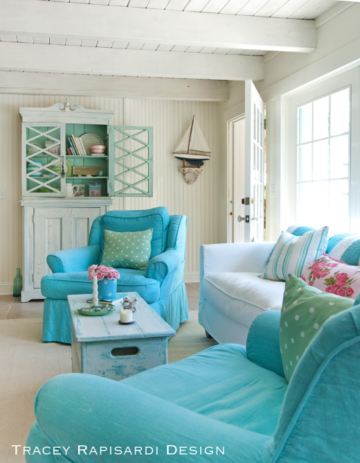 Soft Pastel Blue Beach Cottage Design Idea Living Room