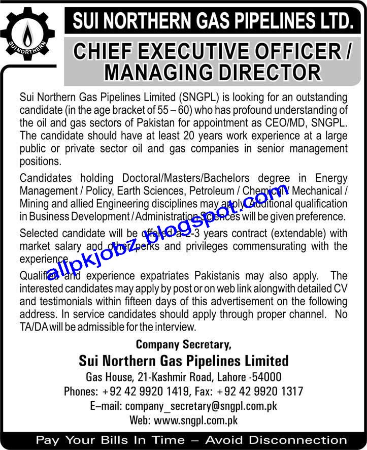 Jobs in sui northern gas pakistan