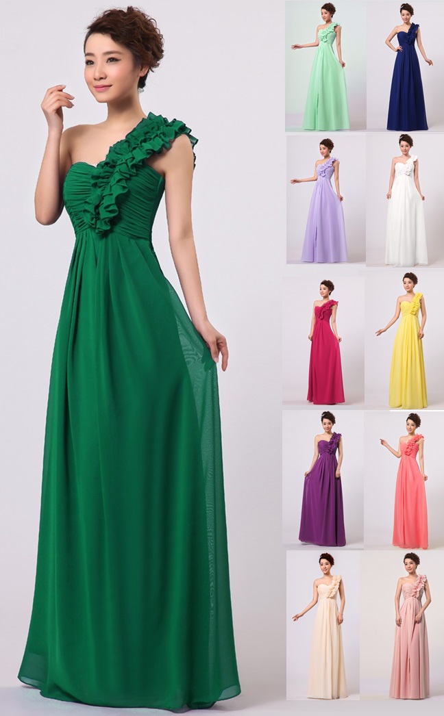New 2015 Floral One Shoulder Simple Bridesmaids Dress