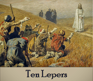 Ten unclean and nowhere to go. Ten men cleansed as clean as snow. One returned to give God thanks,  But nine went away.  1  Ten men, lepers in a Hebrew town. Ten crying, “Lord, won’t you please come down.” No hope near till one fine day, Jesus of Nazareth passed that way. 2  “Lord, make me clean,” was their single cry. “See how the whole world passes us by. No man’s home will take us in!” Then Christ bent down to touch their skin.  3 Like a tree when its buds come true, or a patch of spring that is fresh and new, Christ restored the ones defiled, gave them the flesh of a newborn child. 4  God gives gifts to us every day, favours His people in every way. Hope restored and pain relieved— Do you ever give thanks for a gift received?  5  Thank you, Lord, for the summer sun, for sight and song and good deeds done, for faith and family and loving friends, for the day that begins and the night that ends