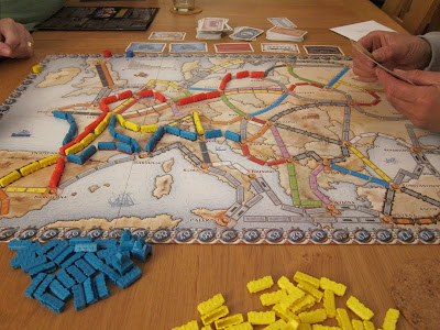 Ticket To Ride: Europe - The board midway through the game