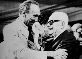 Sandro Pertini (right) congratulates coach Enzo Bearzot after Italy won the World Cup in Spain in 1982