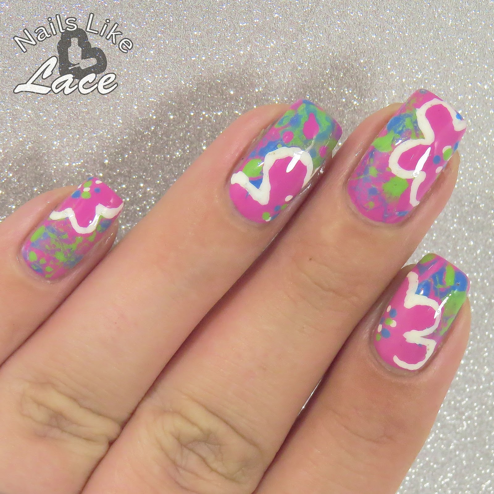 NailsLikeLace Mommy's Mani Monday Splatter Flowers using Liquid Palisade