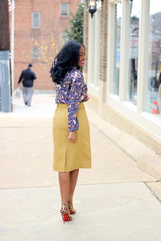 Tie-Waist Skirt and Printed Top for Work | Prissysavvy