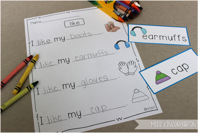 Miss Kindergarten {Winter Word Cards and building sentences}