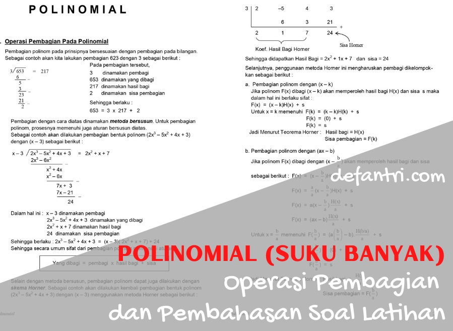 Matematika Dasar SMA: Soal Latihan dan Pembahasan Operasi Pembagian Pada Suku Banyak (Polinomial)