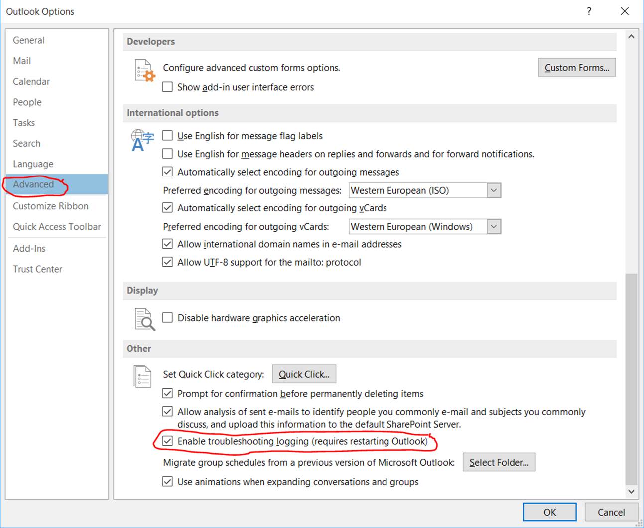 Animus Prime Outlook Troubleshooting Enable Logging