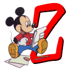 Alfabeto de Mickey Mouse en diferentes posturas y vestuarios Z.