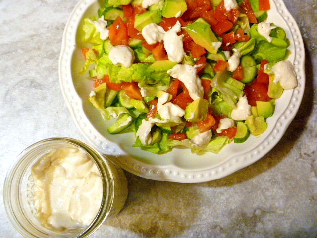 Parmesan Peppercorn Dressing - homemade dressing at it's best!  Perfect over this Garden Salad with Avocado and served at your next outdoor meal! - Slice of Southern