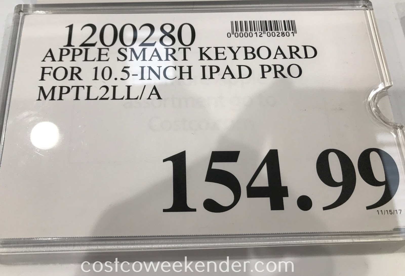 Apple Smart Keyboard for 10.5inch iPad Pro (MPTL2LL/A) Costco Weekender