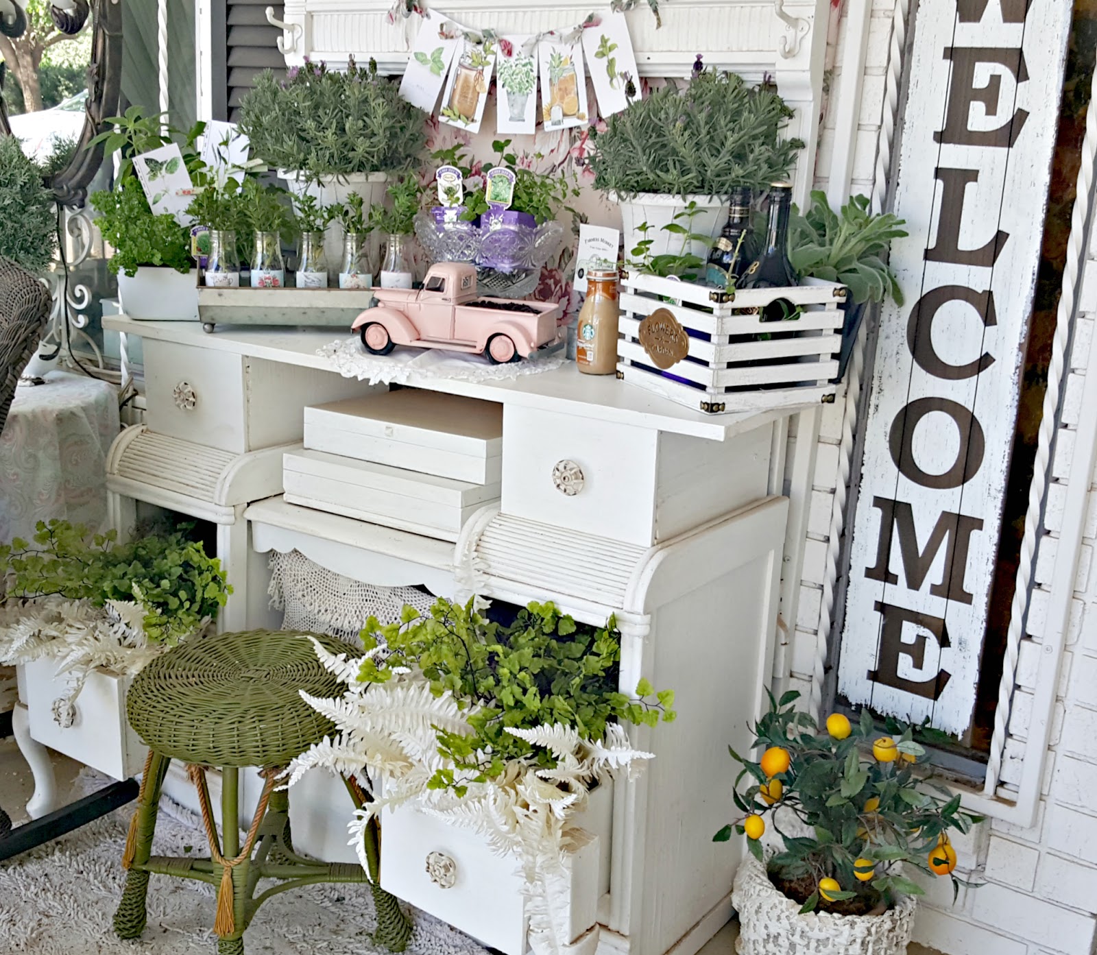 Penny's Vintage Home Container Herb Garden on the Porch