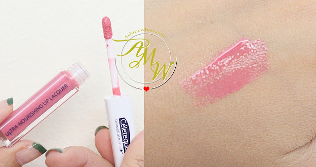 a swatch photo of Celeteque Ultra-Nourishing Lip Lacquers Review in shade Soft Pink and Velvet Red