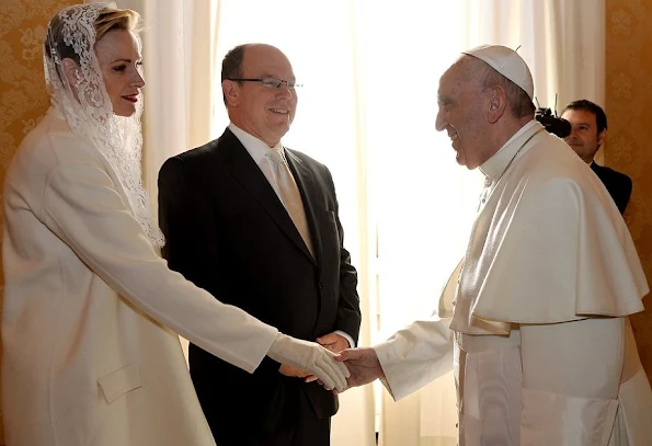 Pope Francis meets Prince Albert II of Monaco, Princess Charlene of Monaco and their delegation during at the Apostolic Palace