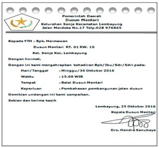  Surat undangan merupakan surat yang berisi pemberitahuan dan permintaan kesediaan seseora OPS: Perbedaan Surat Resmi, setengah Resmi dan Tidak Resmi